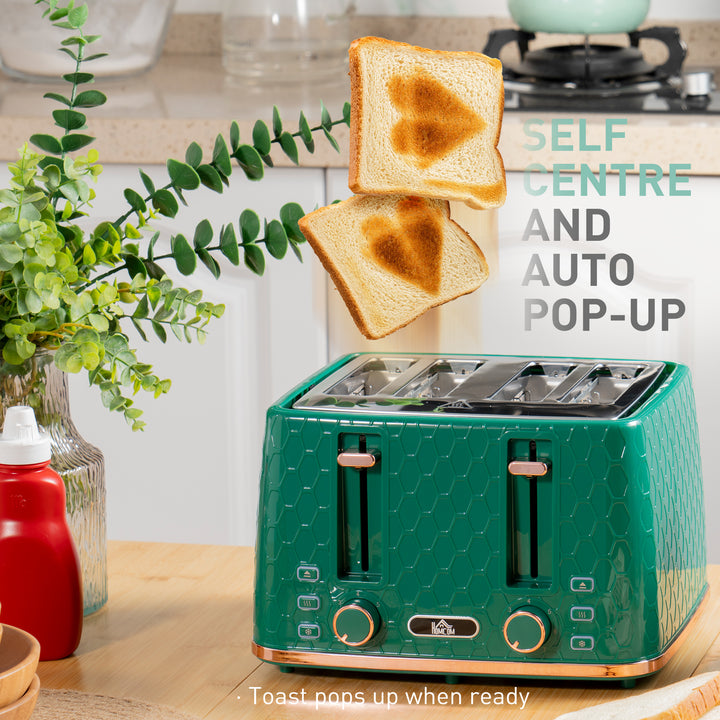 Kettle and Toaster Set, 1.7L 3000W Fast Boil Jug Kettle with Auto Shut Off, 4 Slice Toaster with 7 Level Browning Controls & Crumb Tray, UK Otter Thermostat, Green