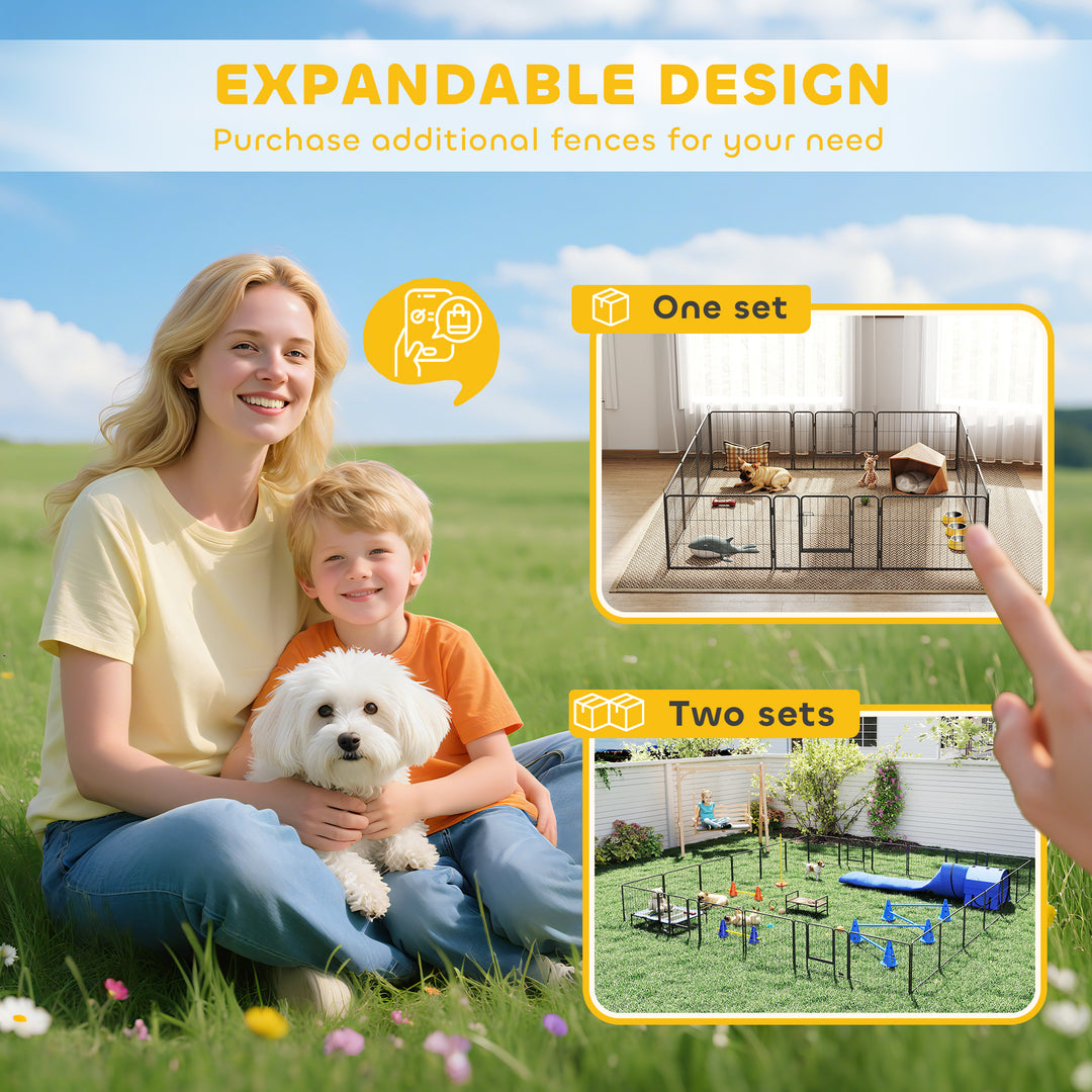 12 Panels Heavy Duty Puppy Playpen, for Small Dogs, Indoor and Outdoor Use - Silver