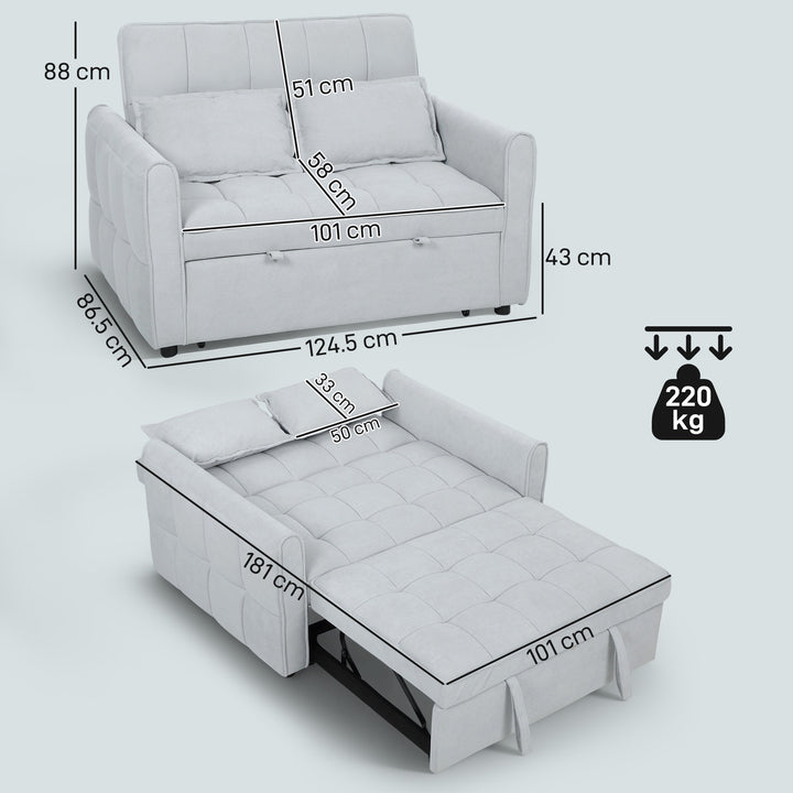 2 Seater Sofa Bed, 3-in-1 Convertible Sleeper Sofa with Click-clack Adjustable Backrest and 2 Pillows, Light