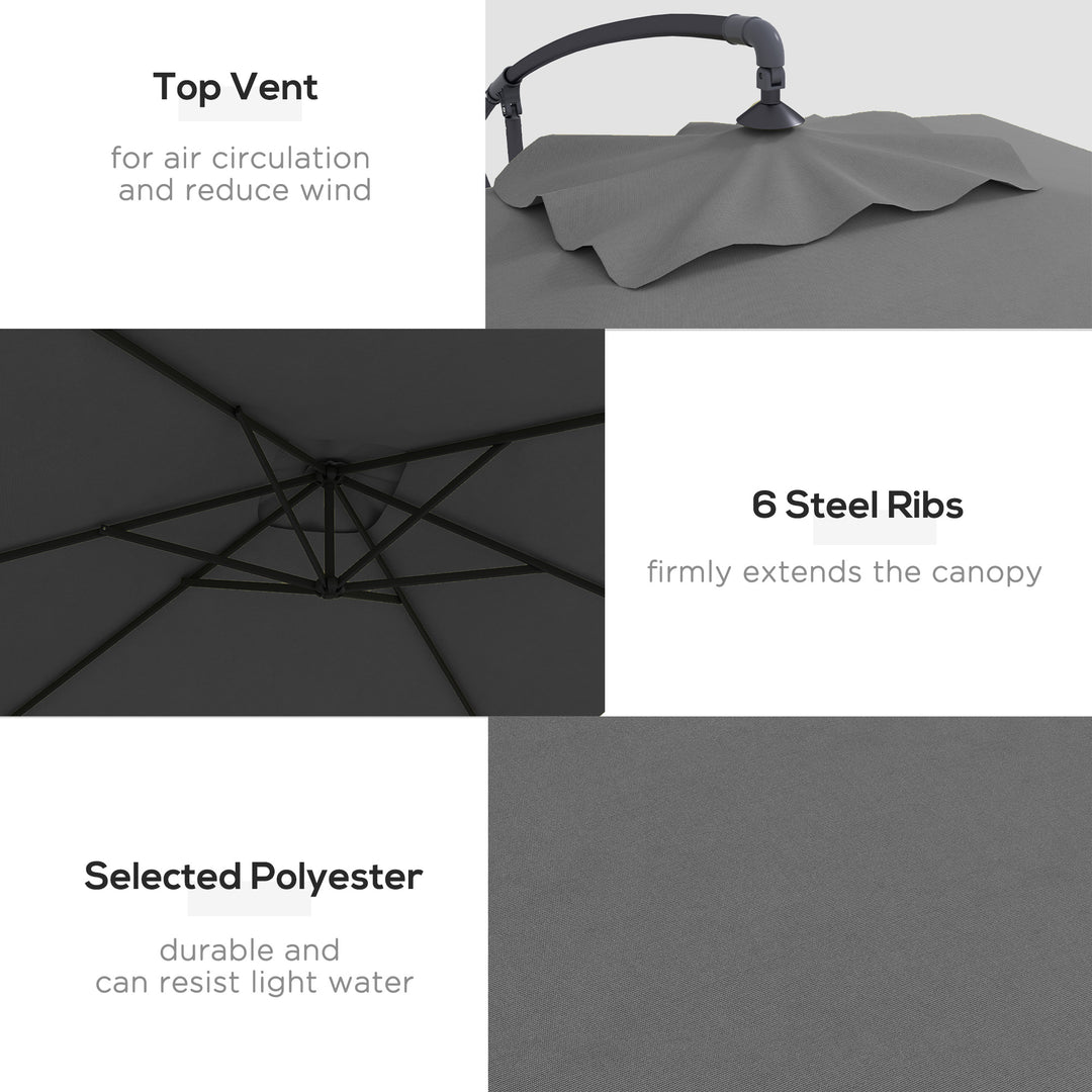 3(m) Cantilever Overhanging Parasol, with Cross Base - Grey