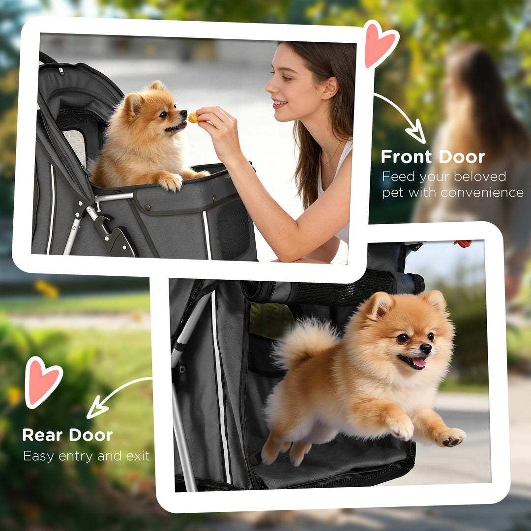Dog Stroller, 3 Wheels Foldable Pet Stroller with Adjustable Canopy, S