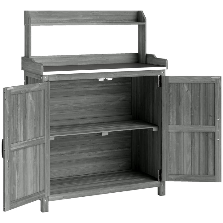 Wooden Potting Bench Table with Aluminium Worktop, Outdoor Garden Work