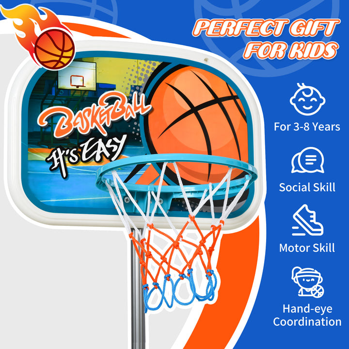 Kids Basketball Hoop and Stand Portable Basketball Stand Set w/ Ball Pump Netting Backboard Adjustable Height from 126 cm to 158 cm