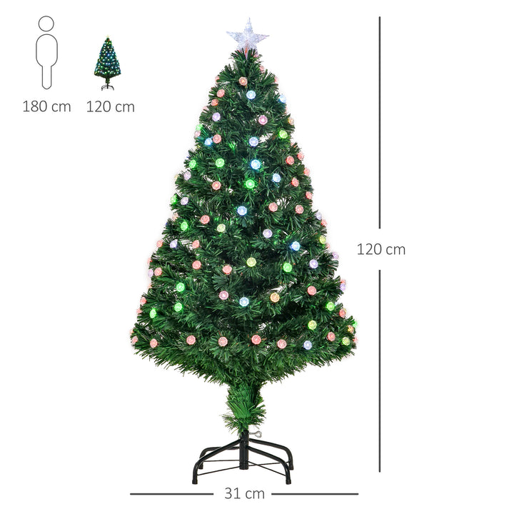 HOMCOM 4FT Prelit Christmas Tree Artificial w/Fibre Optic Decorations LED Light Holiday Home Xmas Decoration-Green | Aosom UK