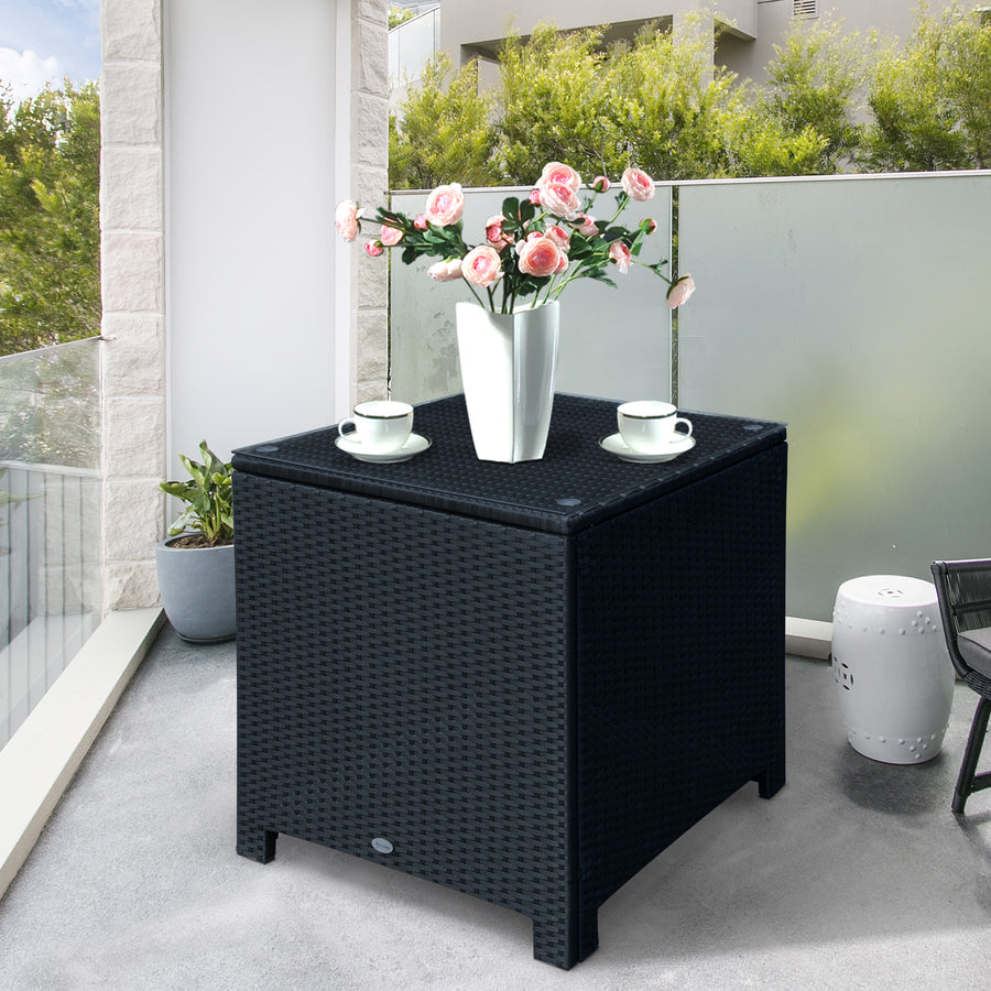 PE Wicker Side Table Rattan Garden Furniture with Four Foot Pads, Rust & Mild Weather Damage Resistant, Black