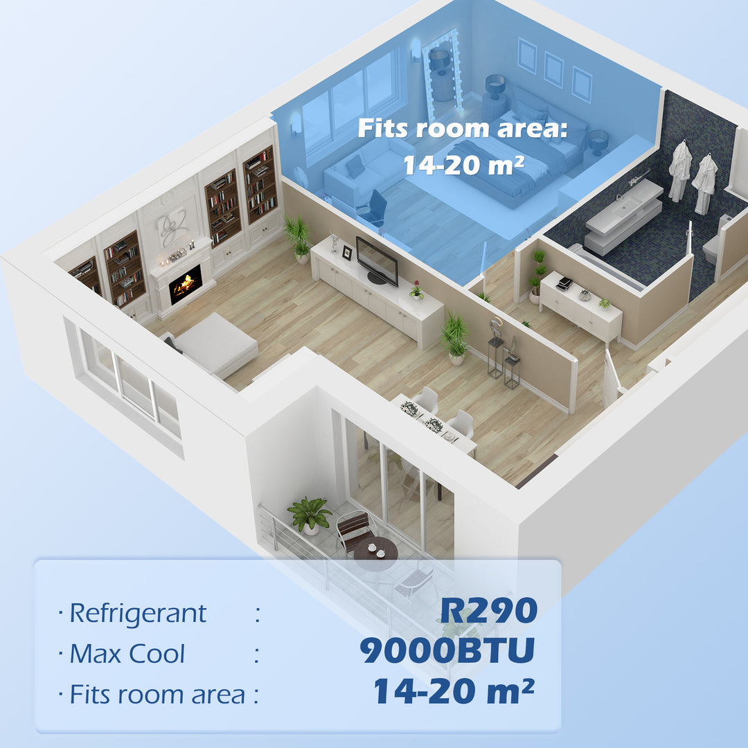 9000 BTU Portable Air Conditioner, Smart Home WiFi Compatible, 4 in 1 Air Conditioning Unit, Dehumidifier, Fan with Remote, 24H Timer, Window Venting Kit, 20m², R290, A Energy Efficiency