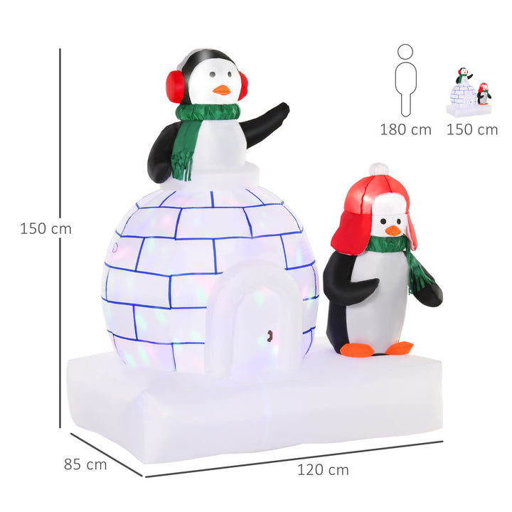 HOMCOM 1.5m Christmas Inflatable Two Penguins Wearing a Scarf w/ Ice House Blow Up Decor Home Indoors w/ Built-in LED Lights Toys in Garden | Aosom UK