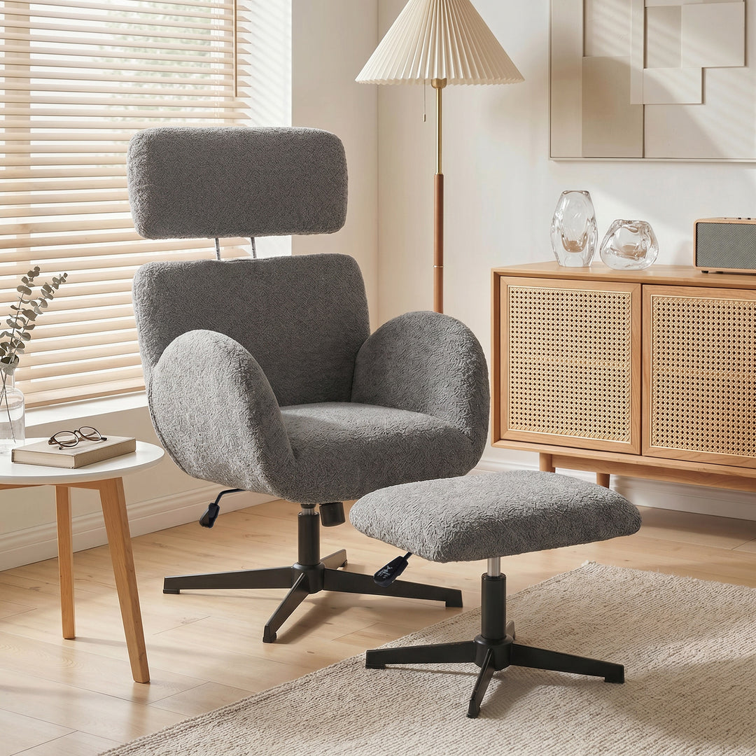 Swivel Armchair and Footstool Set, Height Adjustable Accent Chair with