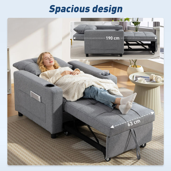 3-in-1 Single Sofa Bed, Convertible Sleeper Chair Bed