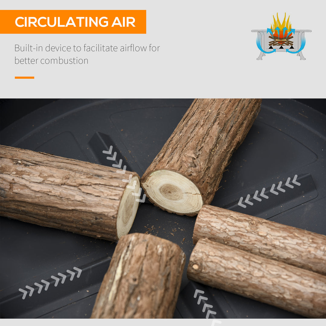 MCL Metal Large Firepit Bowl Outdoor 2-In-1 Round Fire Pit Brazier w/ Lid,  BBQ Grill, Poker for Backyard, Camping, Bonfire, Wood Burning Stove, 78 x 78 x 60cm, Black