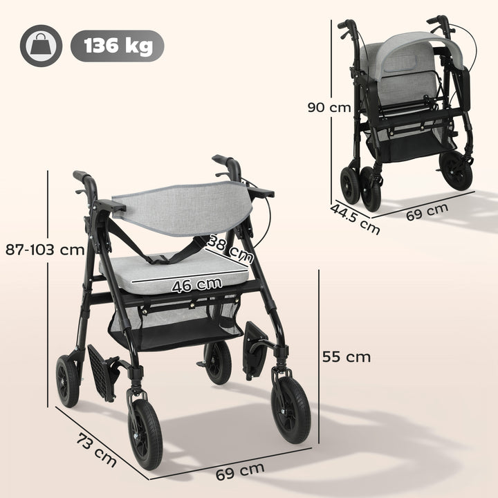 Rollator Walker Wheelchair, with Seat