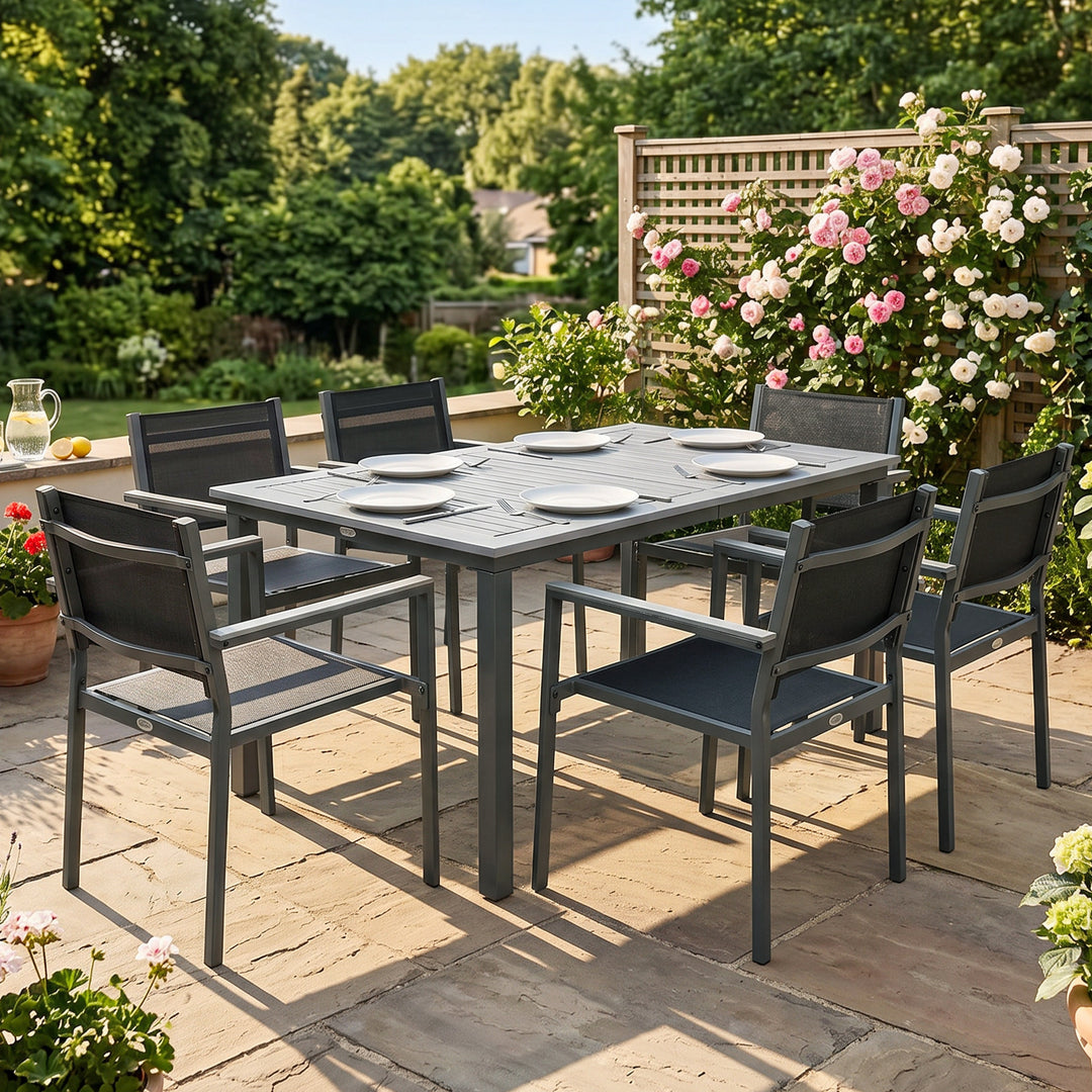 Garden Dining Set with Acacia Wood Table Top, Outdoor Table and Stacka