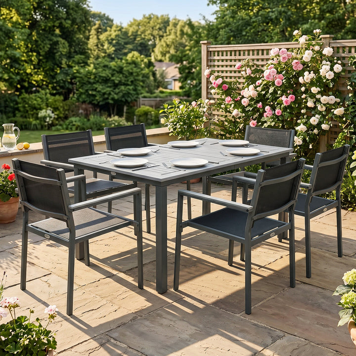 Garden Dining Set with Acacia Wood Table Top, Outdoor Table and Stacka