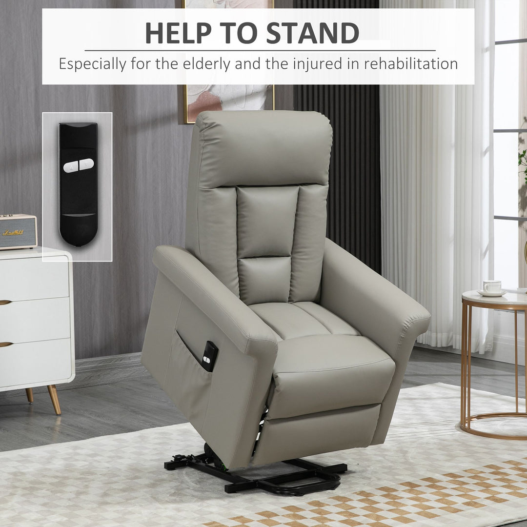 MCL Power Lift Chair Armchair for the Elderly, PU Leather Recliner Chair with Extended Footrest, Remote Control and Side Pocket, Grey