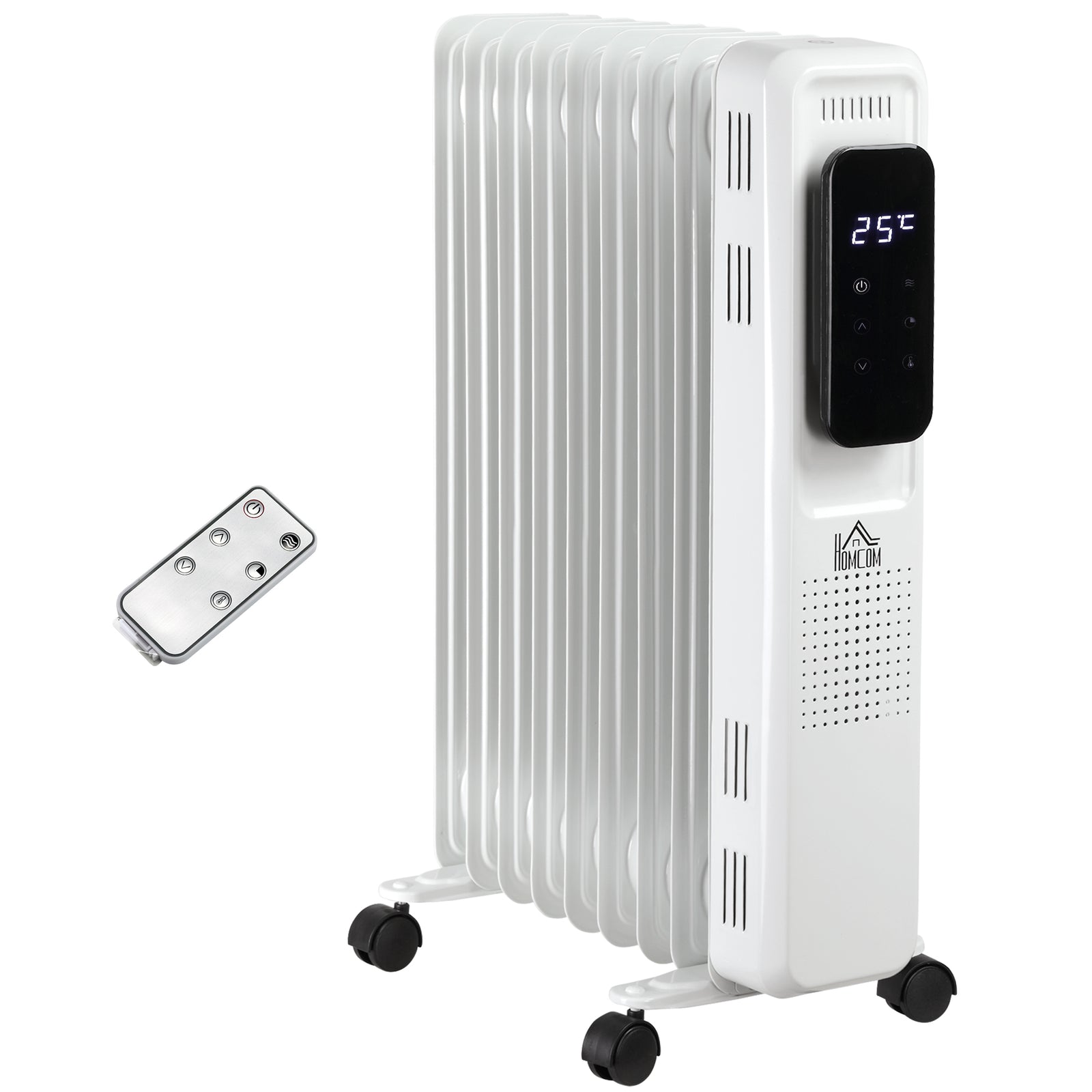 2000W Oil Filled Radiator, 9 Fin Portable Electric Heater with LED Display, 24H Timer, 3 Heat Settings, Adjustable Thermostat, Safety Cut off, Remote Control, White