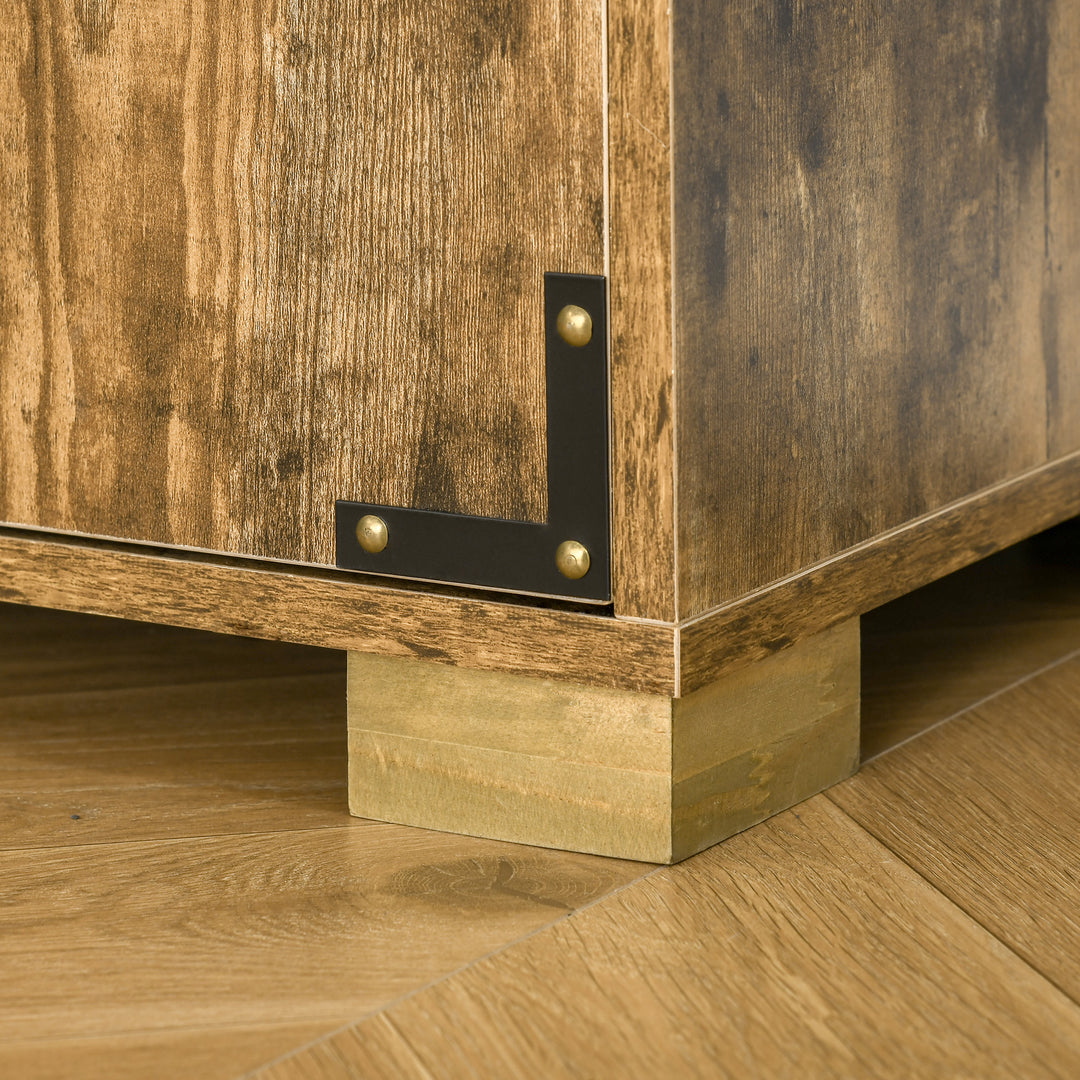 Farmhouse 4-Door Cabinet, Freestanding Tall Cupboard with Storage Shelves for Bedroom & Living Room, Rustic Wood Effect