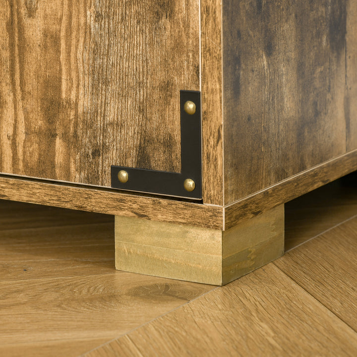 Farmhouse 4-Door Cabinet, Freestanding Tall Cupboard with Storage Shelves for Bedroom & Living Room, Rustic Wood Effect