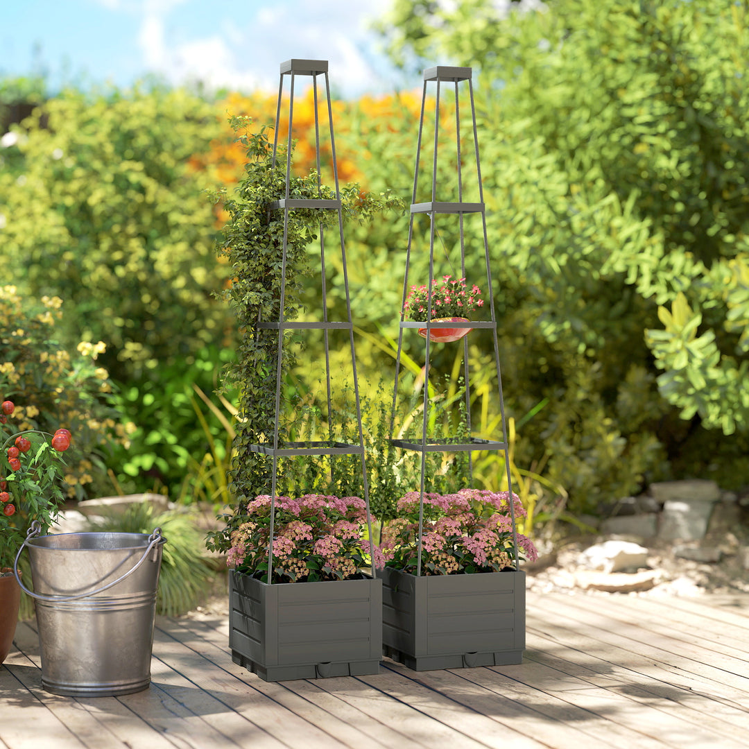 2 Pack Raised Garden Bed with Trellis, Plastic Outdoor Planter Box wit