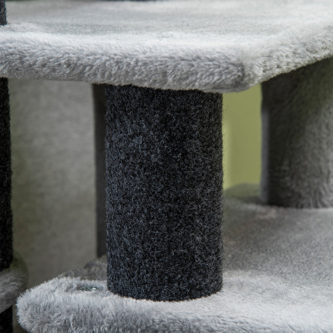 Adjustable Cat Steps, with House & Hanging Toy Ball - Grey