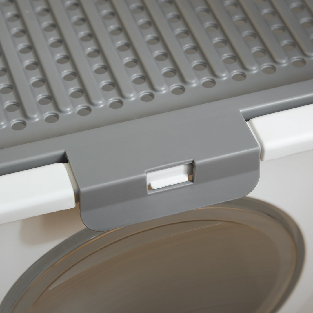 Cat Litter Box, Pet Toilet, Enclosed Kitten Pan with Front Entrance Top Exit, High Side, Scoop, White