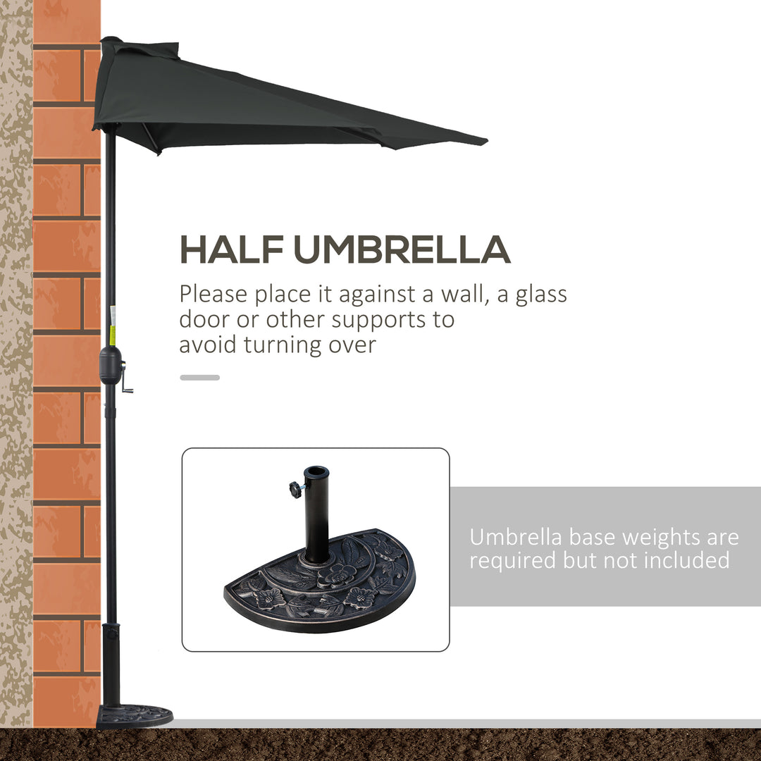 2.7m Garden Half Parasol, Outdoor Balcony Umbrella with 5 Steel Ribs, Patio Sun Shade, Black
