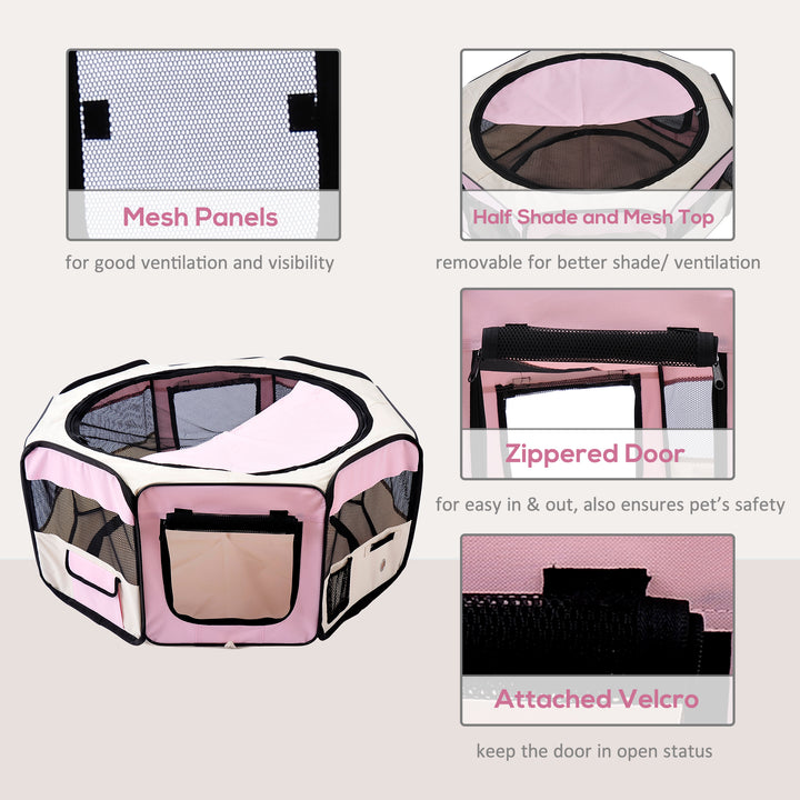 Portable Cat Dog Playpen Pet Puppy Rabbit Guinea Pig Pen Run Dia 90 x 41H cm Indoor & Outdoor Pink
