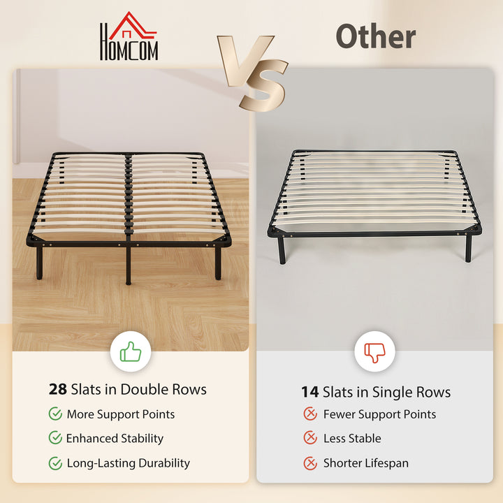 4ft6 Double Bed Frame, Metal Platform Bed Frame with 2 x 14 Wood Slats
