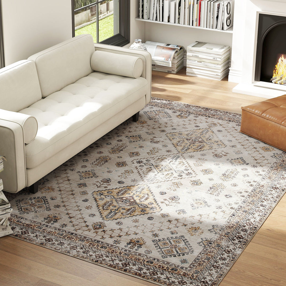 Vintage Area Rug, Non-Slip Washable Rug, Flannel Floor Carpet for Livi