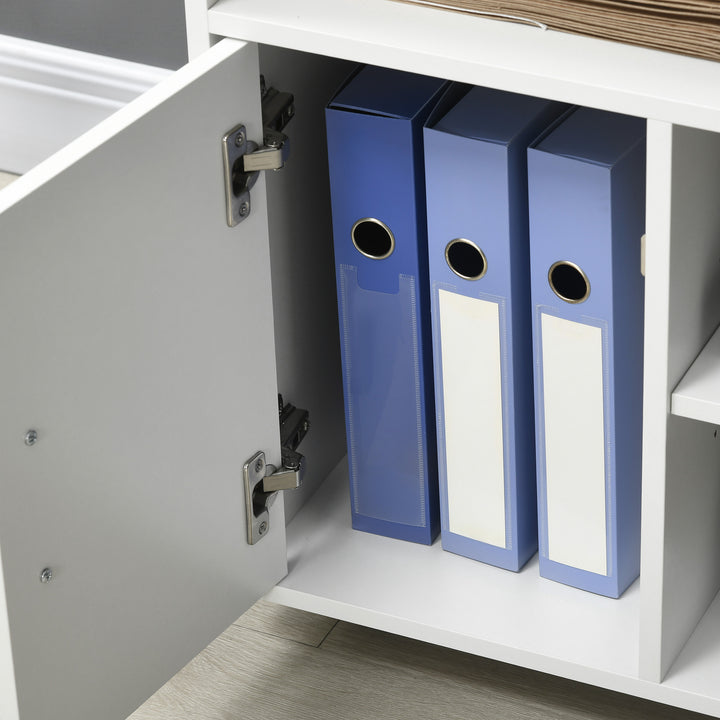 Multi-Storage Printer Stand Unit Office Desk Side Mobile Storage w/ Wheels Modern Style 60L x 50W x 65.5H cm - White