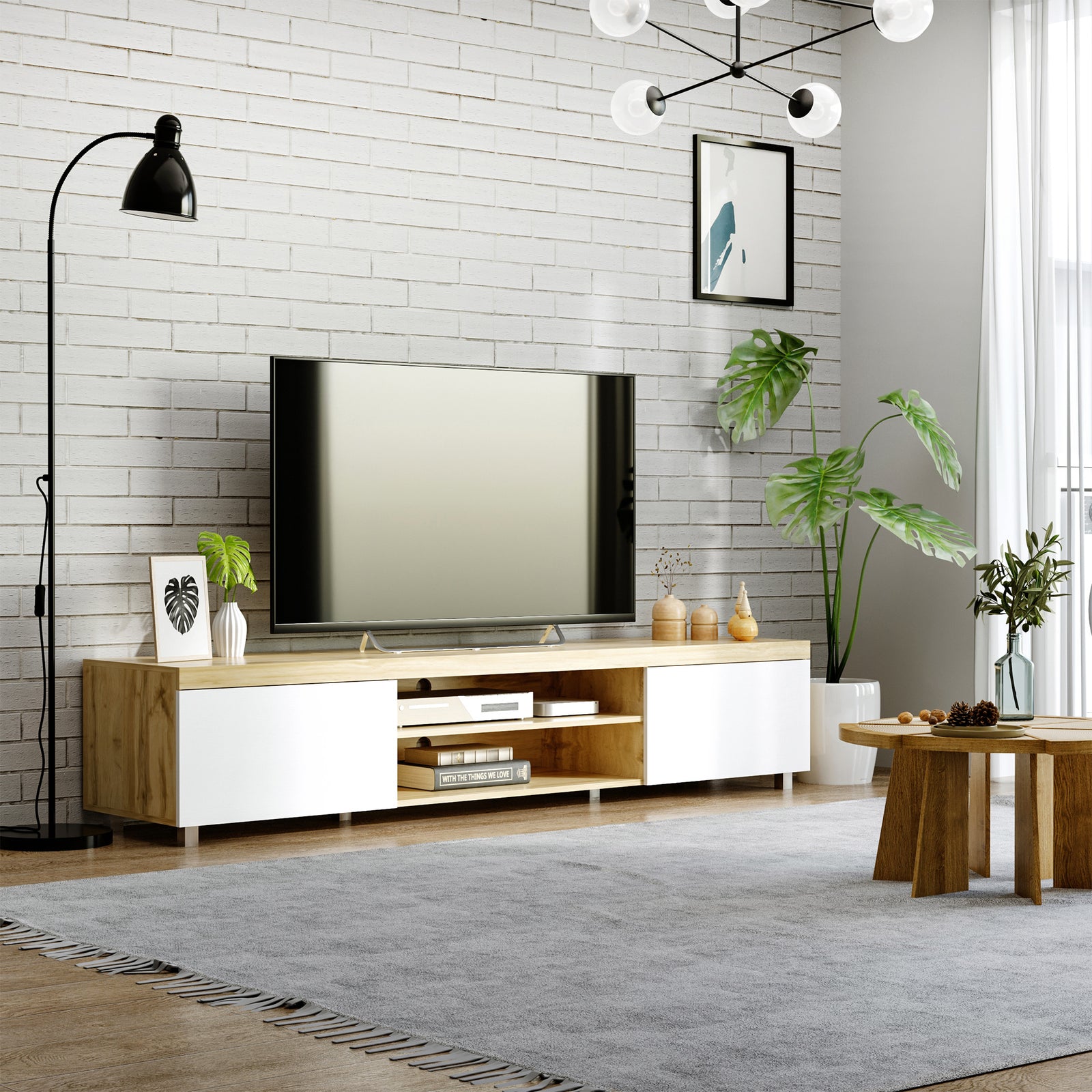 Modern TV unit Cabinet Entertainment Centre for TVs up to 90" w/ Cabinet Shelf for Living room Bedroom