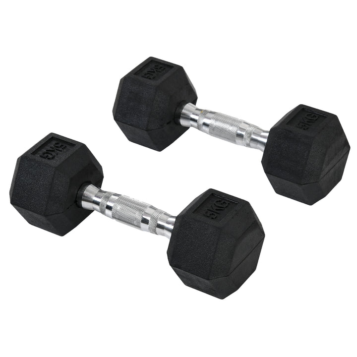 MCL 2x5kg Rubber Dumbbell Sports Hex Weights Sets Gym Fitness Lifting Home