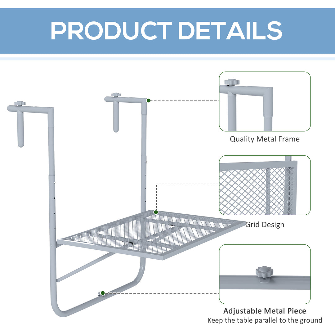 Balcony Hanging Table, Metal Wall Mount Desk, Adjustable Folding Balcony Deck Table for Patio and Garden, Grey