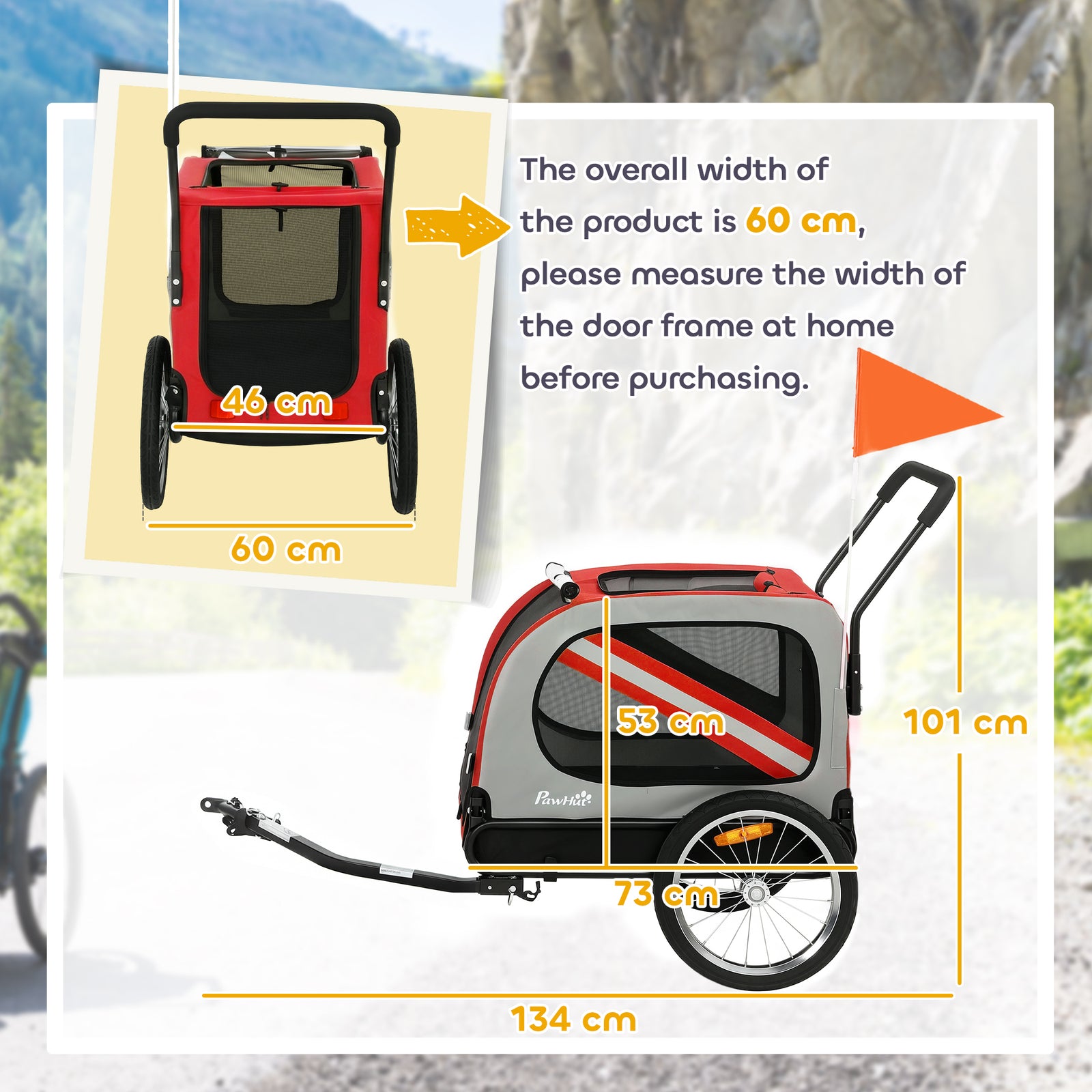 2-In-1 Dog Bike Trailer Pet Stroller with Universal Wheel Reflector Fl
