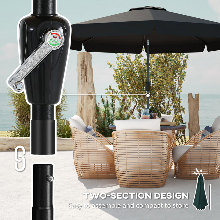 2.7m Patio Parasol Garden Umbrellas Outdoor Sun Shade Table Umbrella with Tilt, Crank, 8 Ribs, Ruffles, Black
