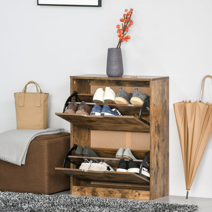 Industrial Shoe Cabinet with 2 Flip Drawers, Narrow Shoe Storage Cabinet for 12 Pairs, Freestanding Slim Shoe Storage Organiser for Entryway, Hallway, Rustic Brown