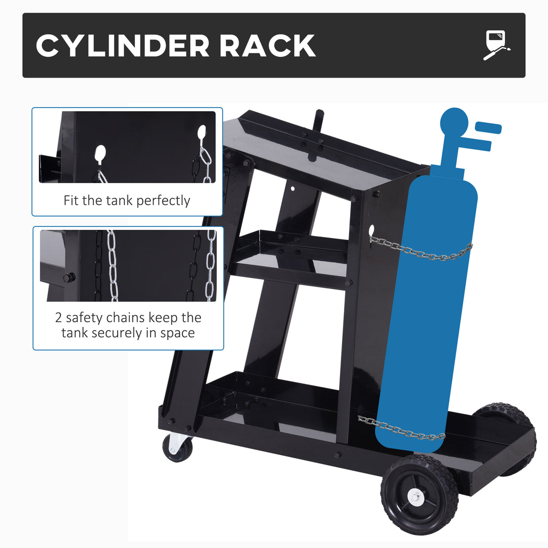 DURHAND Welding Trolley Cart, Garage Welder Trolley for Gas Bottles, with Safety Chain and Wheels, Black | Aosom UK