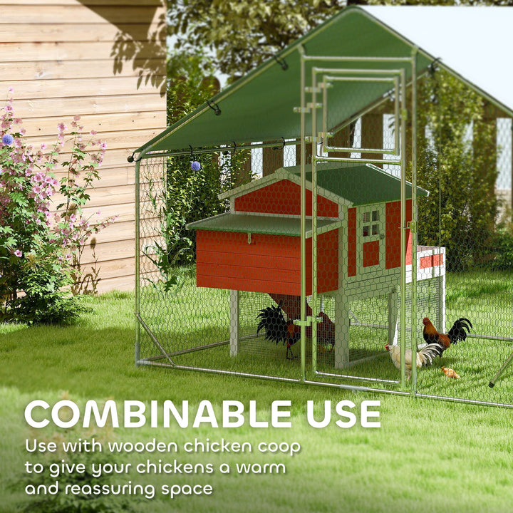 Walk-in Chicken Run w/ Cover, Feeding Door, Hanging Feeder, Perch, for 6-8 Poultry