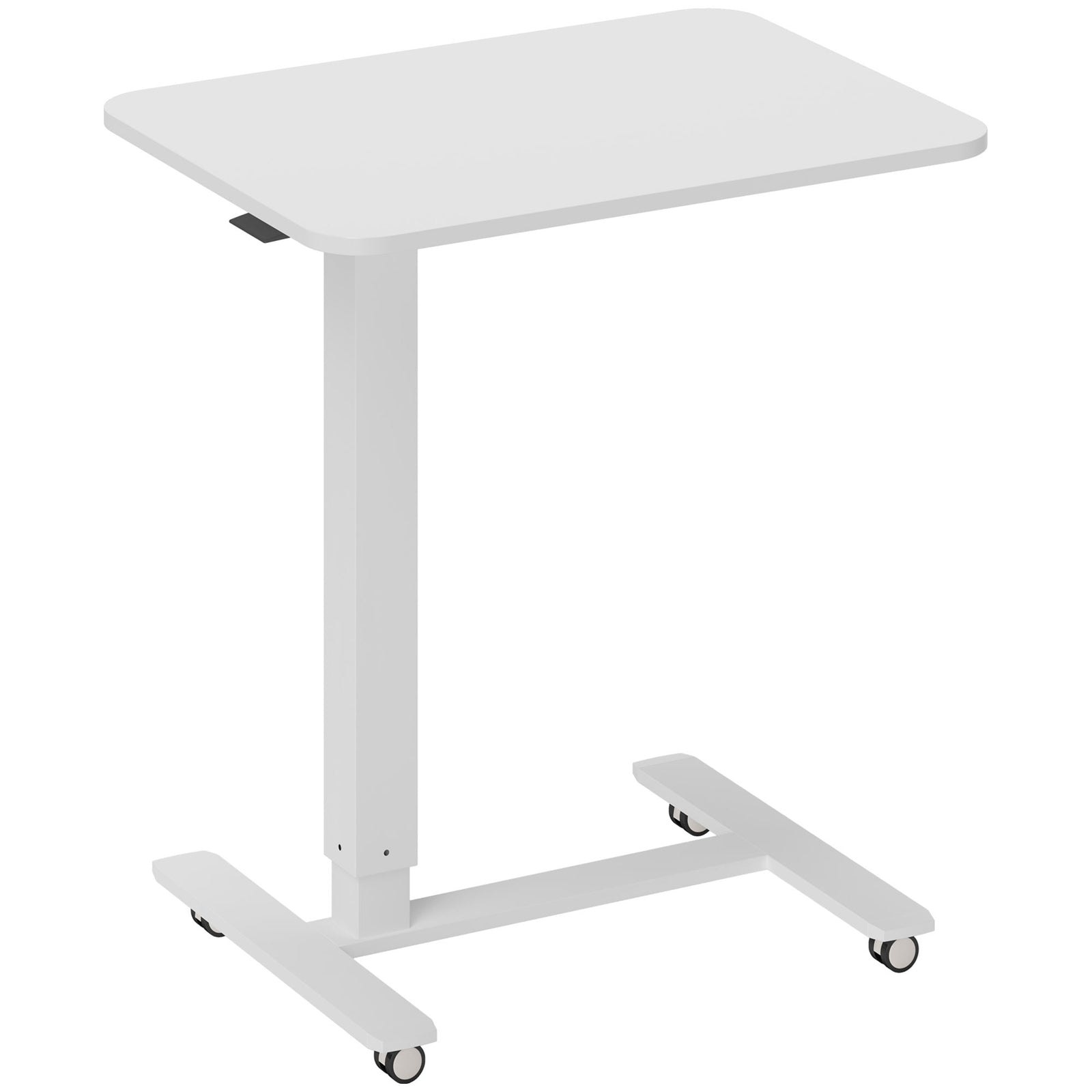 Height Adjustable Standing Desk, Pneumatic Sit Stand Desk for Laptop, Mobile Overbed Table with Wheels for Home Office, White