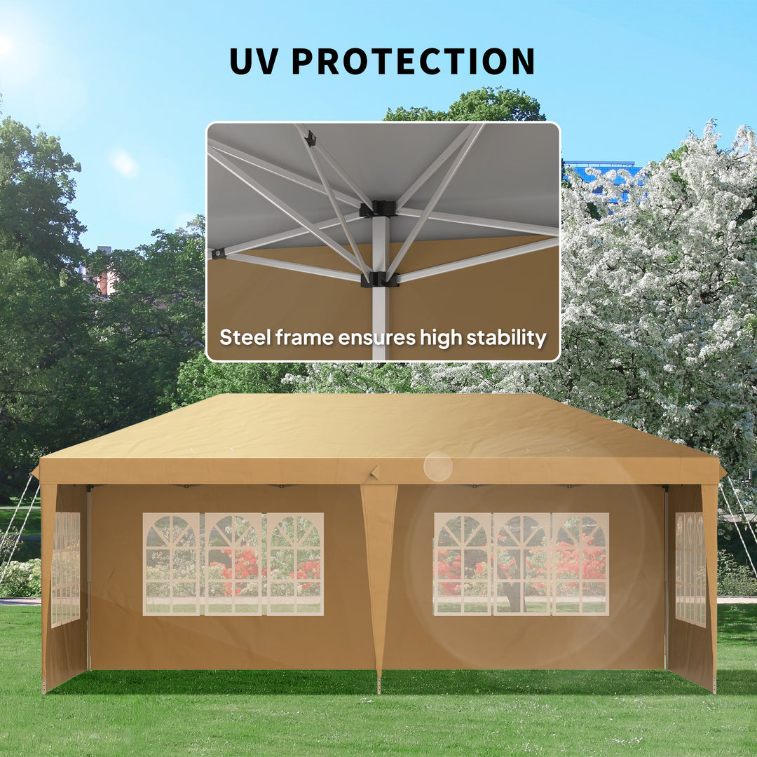 3 x 6m Pop-Up Gazebo, with Removable Walls - Khaki