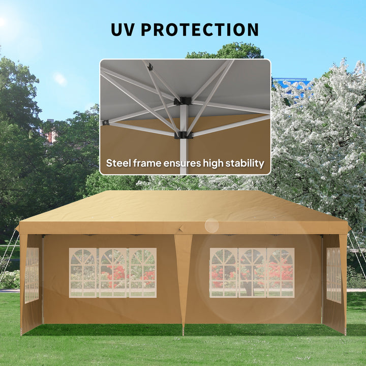 3 x 6m Pop-Up Gazebo, with Removable Walls - Khaki