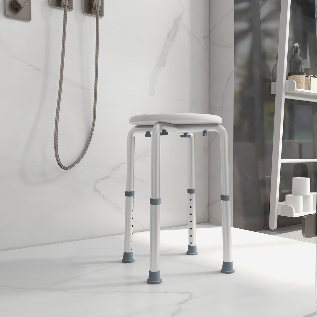 MCL Shower Chair, Height Adjustable Aluminium Shower Stool with Non-Slip Feet for Disabled, Elderly, White