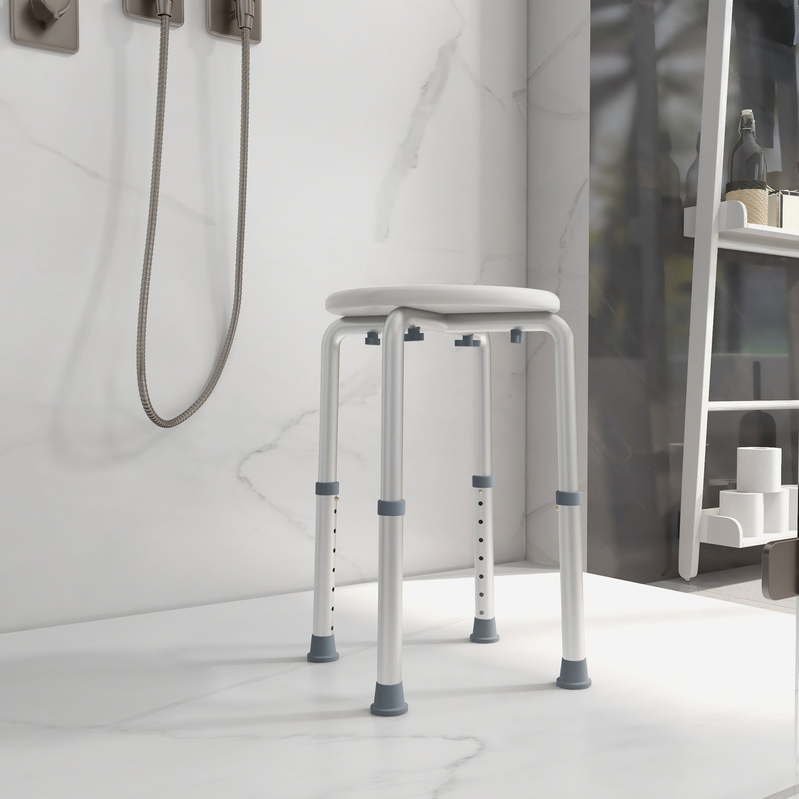 Shower Chair, Height Adjustable Aluminium Shower Stool with Non-Slip Feet for Disabled, Elderly, White