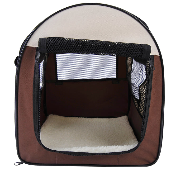 Pawhut Soft Pet Carrier, Foldable Cat and Dog Travel Bag, Breathable Fabric Crate, 46 x 36 x 41 cm, Brown. | Aosom UK