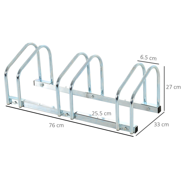 HOMCOM Bicycle Parking Stand for 3 Bikes, Floor or Wall Mount, Cycle Storage Locking Rack, Silver | Aosom UK