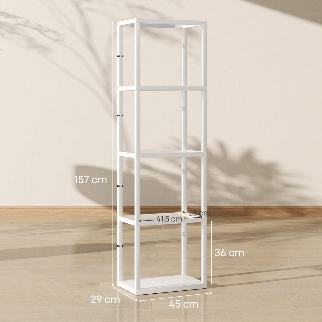 LED Floor Lamp with Glass Shelves, 4 Layers Dimmable Tall Standing Lamp, Modern Column Shelf Floor Light for Living Room, Bedroom, Office, White