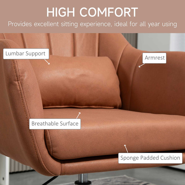 MCL Swivel Microfibre Accent Chair for Living Room Contemporary Vanity Armchair with Adjustable Height Thick Cushion Lumbar Support Armrest for Bedroom Office Brown