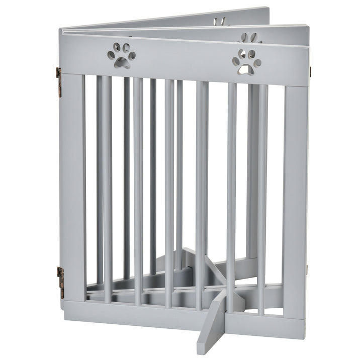 Freestanding Pet Gate 4 Panel Folding Wooden Dog Barrier w/ Support Feet