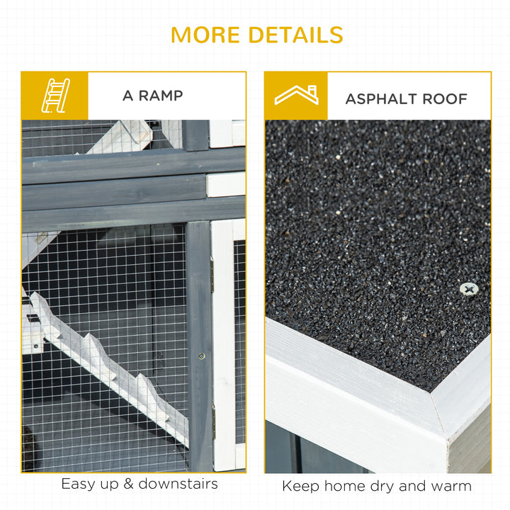 Rabbit Hutch Outdoor Guinea Pig Hutch 2 Tier Wooden Cage w/ Ramp, Divider, Openable Roof, 125 x 48 x 100cm - Grey