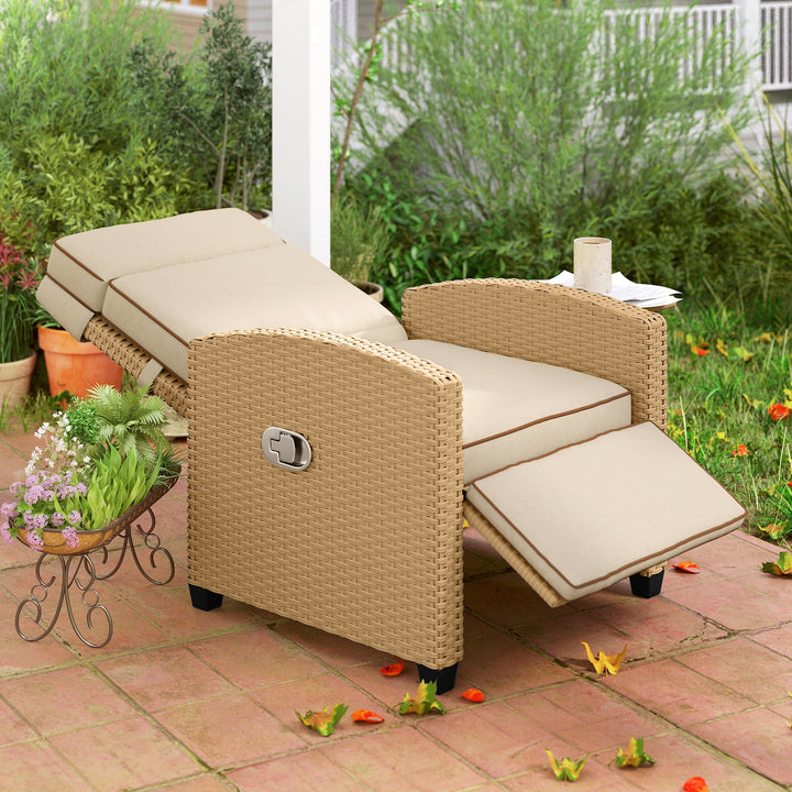 145° Reclining Rattan Armchair, with Footrest - Khaki/Beige