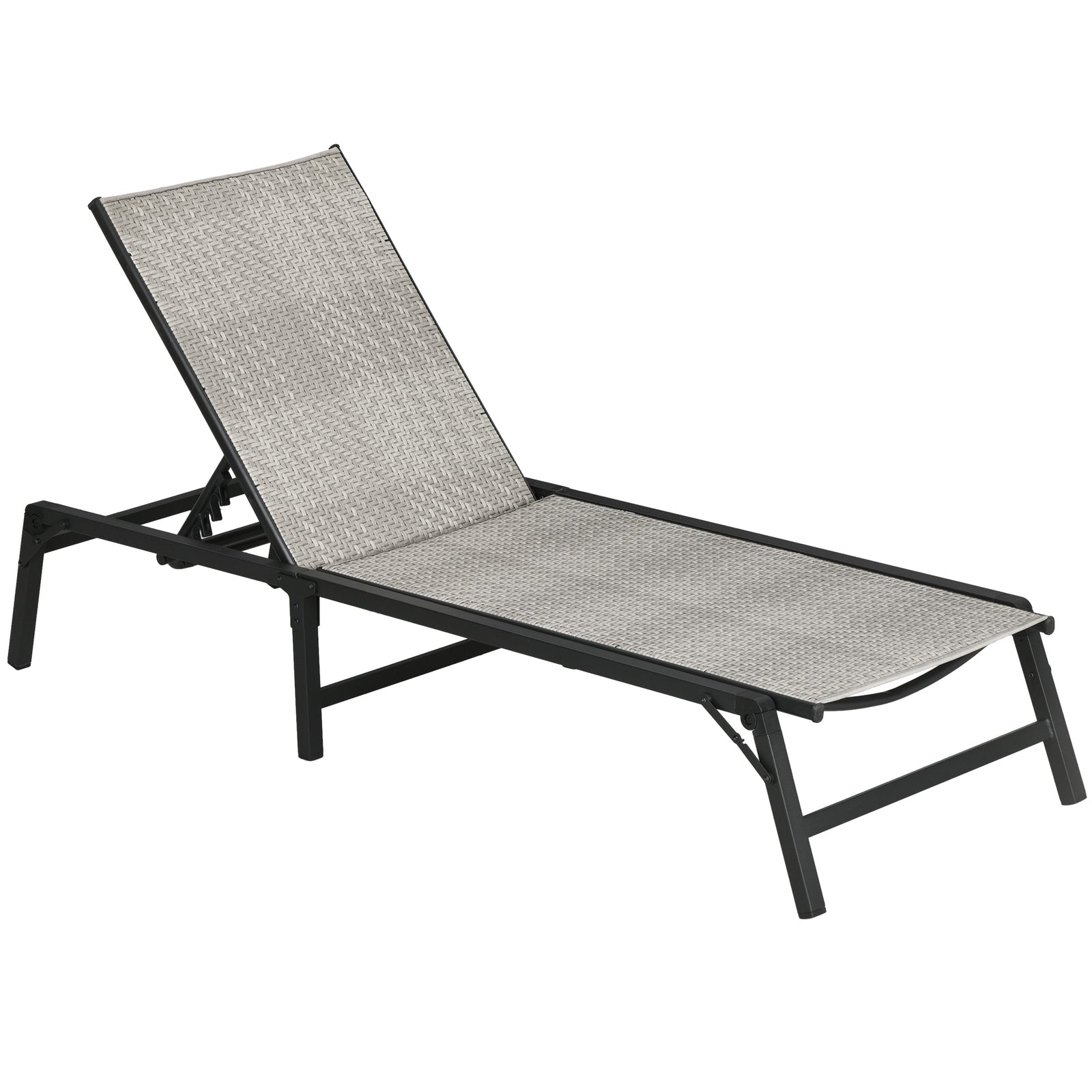 Foldable Rattan Sun Lounger with 5-Level Adjust Backrest, Recliner Chair, Mixed Grey